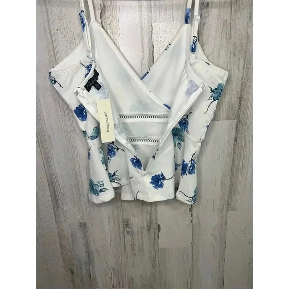 Francesca's Sofia Surplice Floral Top White Sleeveless Peplum Blouse M - Picture 9 of 9